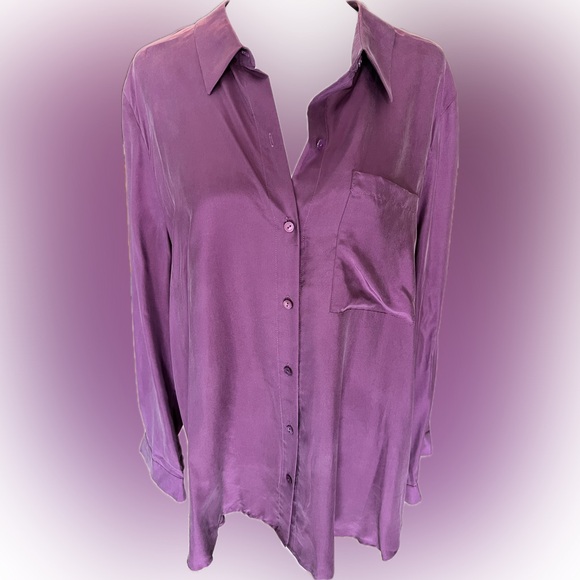 Eileen Fisher Women's Violet Silk Button Down Shirt - Picture 3 of 10